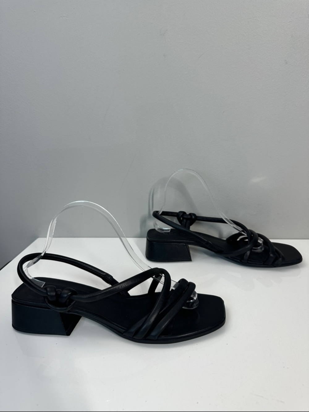 Ecco Elevate Black Leather Slip On Block Heel Square Toe Strappy Sandals 41(10) - Picture 2 of 14